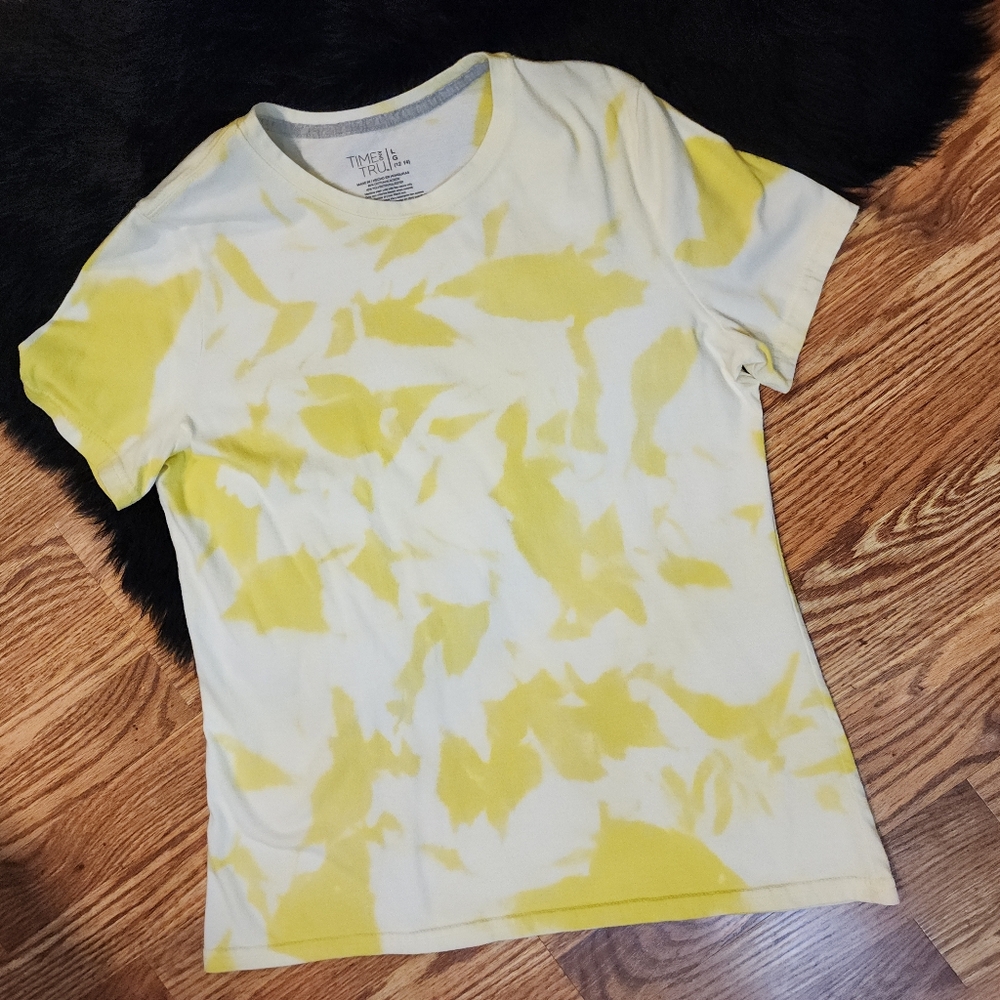 Yellow and White Custom Reverse Tie-Dye T-Shirt Women's Size L
